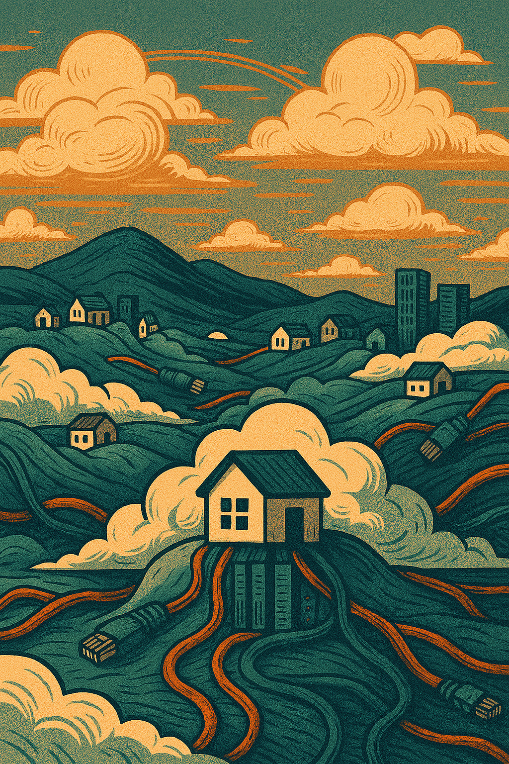 Painting-style illustration for the Society of Self-Hosters